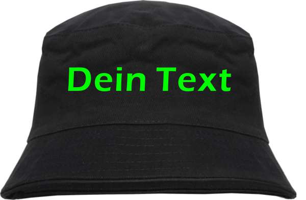 Individueller Fischerhut - schwarz - NEON - Blockschrift - Bucket Hat mit Wunschtext bedruckt