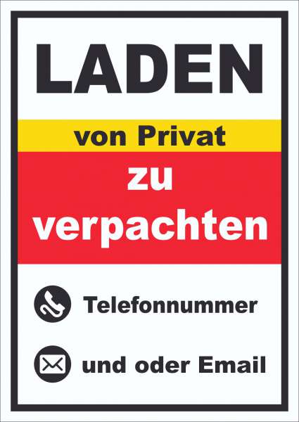 Laden zu verpachten von Privat Schild hochkant