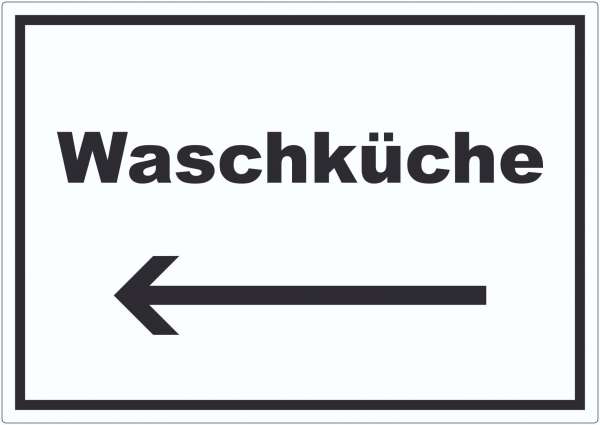 Waschküche Aufkleber mit Text und Richtungspfeil links Waschraum waagerecht