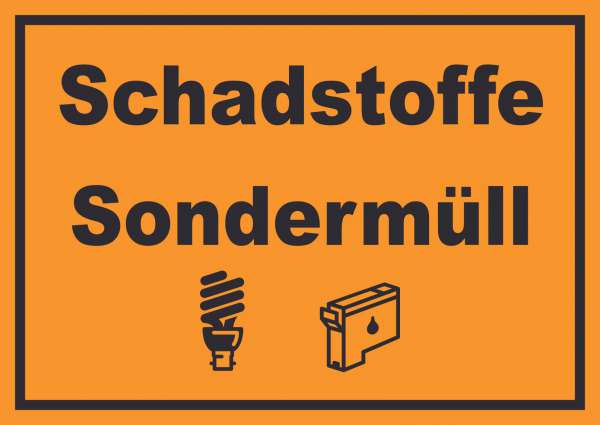 Schadstoffe Sondermüll Mülltrennung Schild Text Symbol Lack Tinte waagerecht