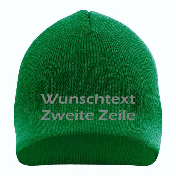 Beanie mit Wunschtext - Grün - Blockschrift - bestickt - Mütze Strickmütze