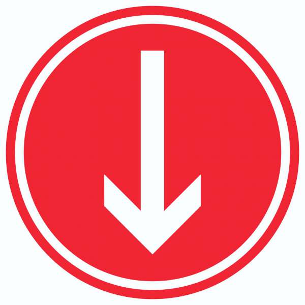 Richtungspfeil runter Aufkleber Kreis weiss rot Pfeil