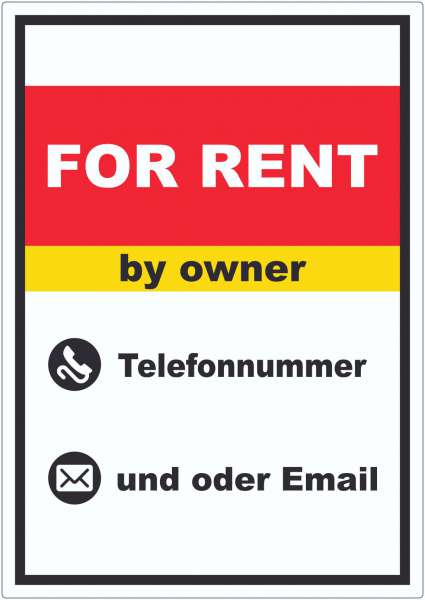 For Rent by owner Aufkleber mit Wunschtext hochkant