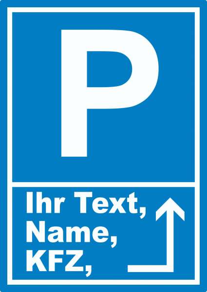 Parkplatz Aufkleber mit Wunschtext Pfeil rechts um die Ecke