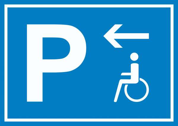 Behinderten Parkplatz Schild mit Richtungspfeil links waagerecht