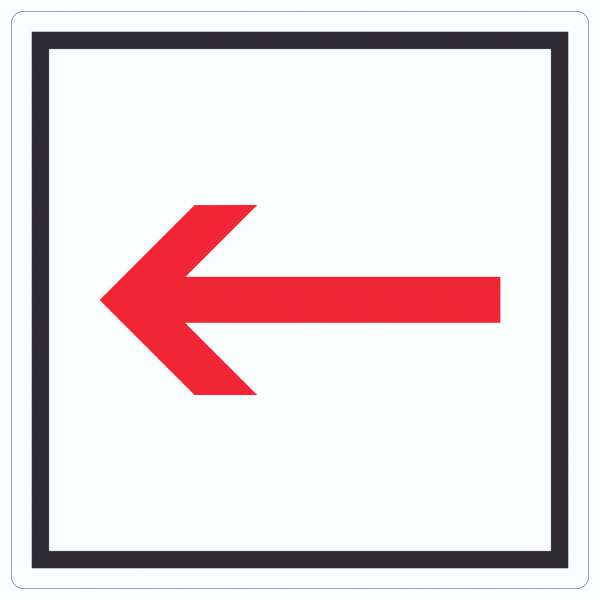 Richtungspfeil links Aufkleber Quadrat rot weiss schwarz Pfeil