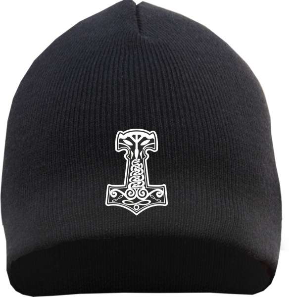 Thorshammer Mjolnir Beanie Mütze - Bestickt - Strickmütze Wintermütze