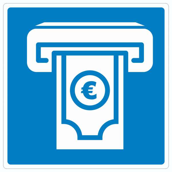 Geldautomat Aufkleber Quadrat mit Symbol