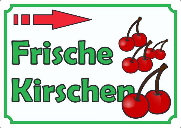 Werbeaufkleber Aufkleber Frische Kirschen mit Pfeil nach rechts