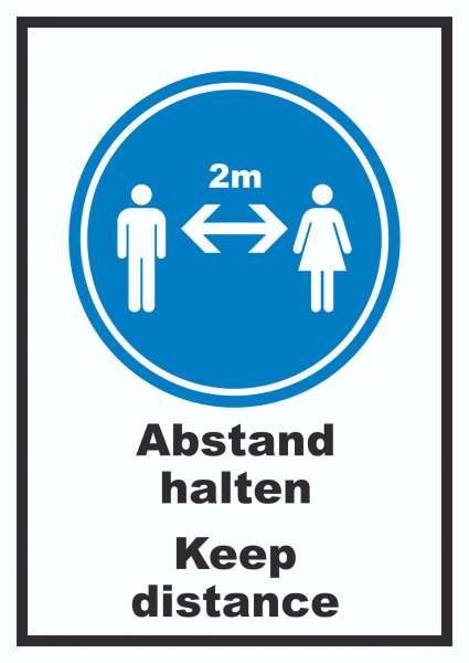 Abstand halten Keep distance Symbol und Text Schild