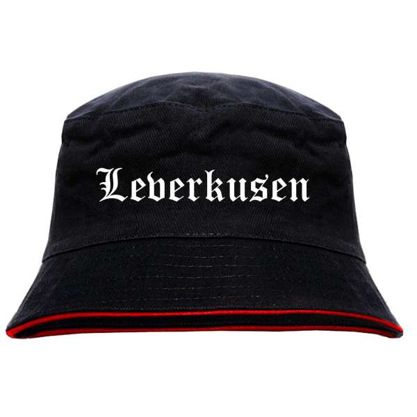Leverkusen Anglerhut - Altdeutsche Schrift - Schwarz-Roter Fischerhut
