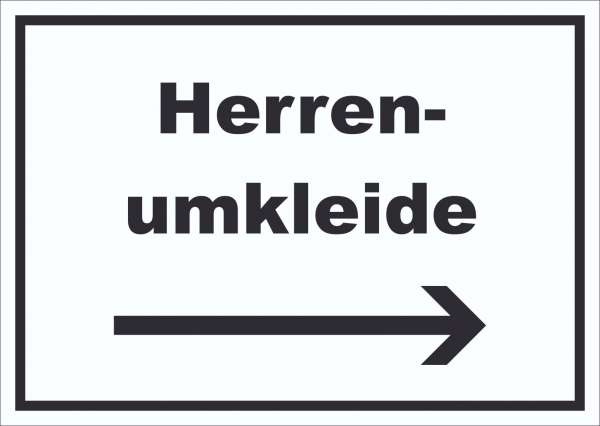 Herrenumkleide Schild mit Text und Richtungspfeil rechts waagerecht