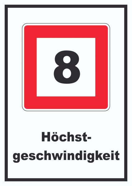 Höchstgeschwindigkeit 8 km/h nicht zu überschreiten Schild mit Symbol und Text