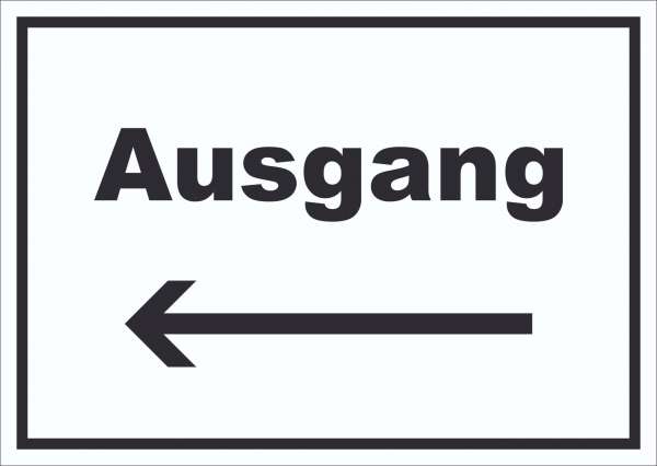 Ausgang Schild mit Text und Richtungspfeil links Exit Schluss waagerecht