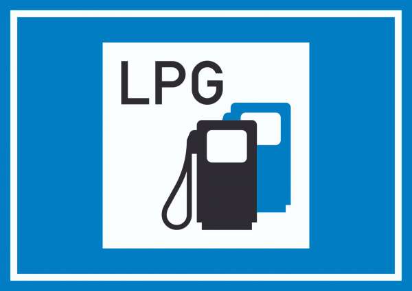 Tankstelle mit Autogas Symbol Schild