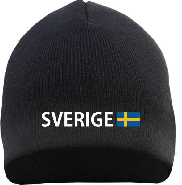 Sverige Beanie Mütze - Bestickt - Strickmütze Wintermütze