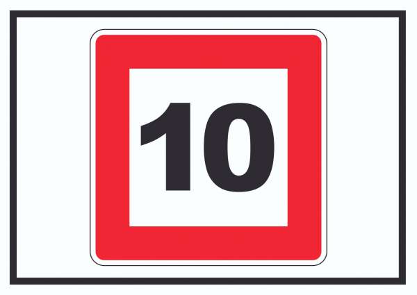 Höchstgeschwindigkeit 10 km/h nicht zu überschreiten Schild mit Symbol