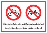 Keine Fahrräder oder Motorroller abstellen werden entfernt Schild Keine Fahrräder oder Motorroller abstellen werden entfernt Schild