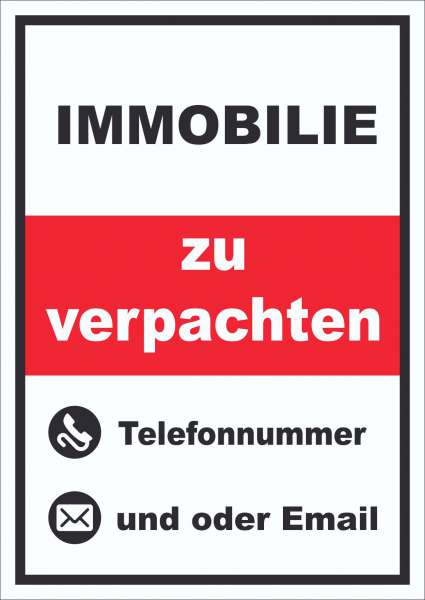 Immobilie zu verpachten Schild hochkant