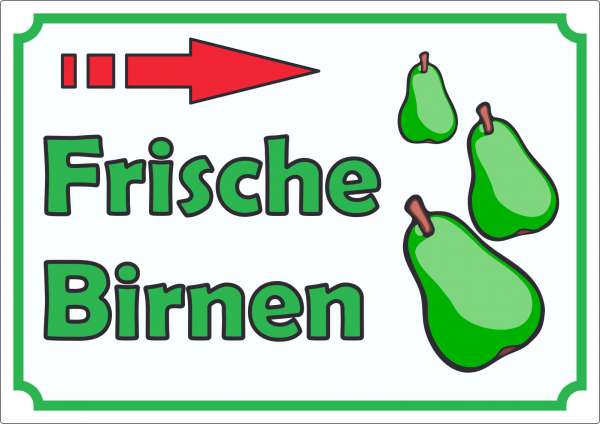 Werbeaufkleber Aufkleber Frische Birnen zu verkaufen mit Pfeil nach rechts