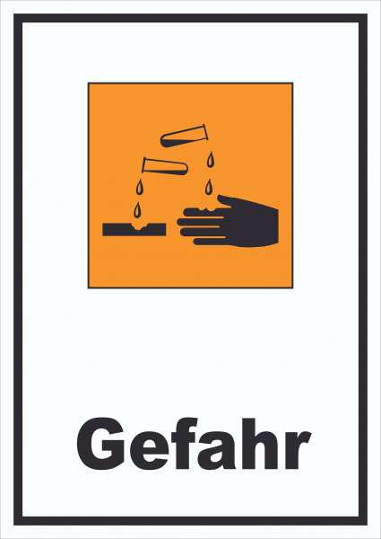 Schild Gefahrensymbol ätzend Gefahr hochkant