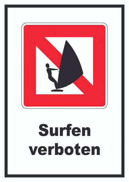 Windsurfen verboten Segelsurfen verboten Symbol und Text