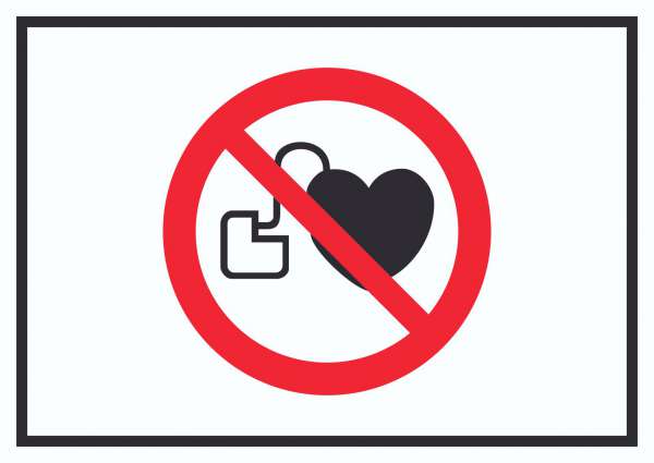Kein Zutritt für Personen mit Herzschrittmachern oder implantierten Defibrillatoren Symbol Schild