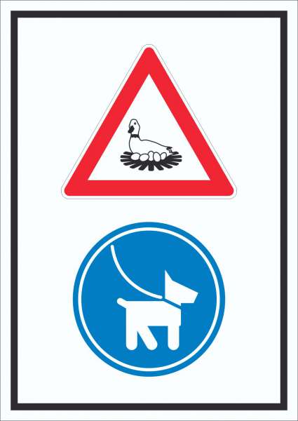 Achtung Brutzeit Hund bitte anleinen hochkant Symbol Schild