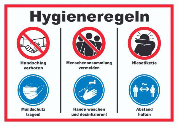 Hygieneregeln Symbol und Text Schild