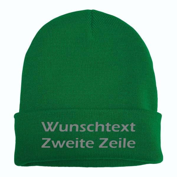 Umschlagmütze mit Wunschtext - Grün - Blockschrift - bestickt - Mütze Strickmütze