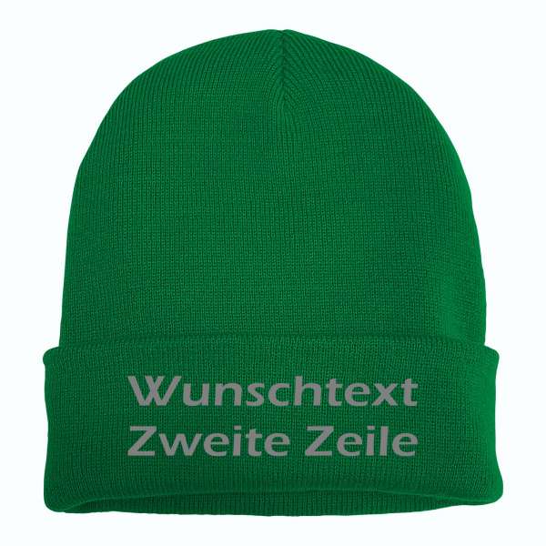 Umschlagmütze mit Wunschtext - Grün - Blockschrift - bestickt - Mütze Strickmütze