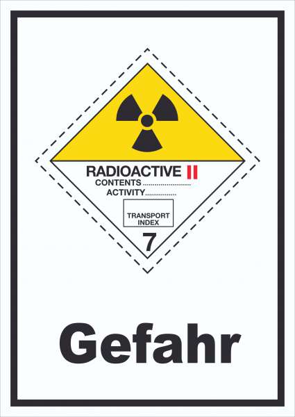 Schild radioaktive Stoffe Gefahr Radioactive II-GELB hochkant