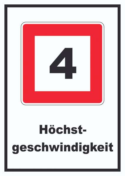 Höchstgeschwindigkeit 4 km/h nicht zu überschreiten Schild mit Symbol und Text