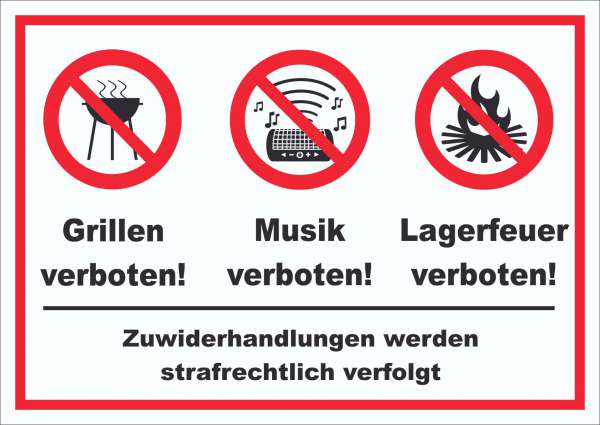 Schild Grillen Musik Zelten verboten