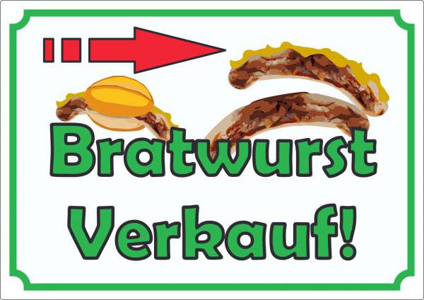 Bratwurst Werbeaufkleber Aufkleber mit Pfeil nach rechts