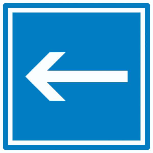 Richtungspfeil links Aufkleber Quadrat weiss blau Pfeil