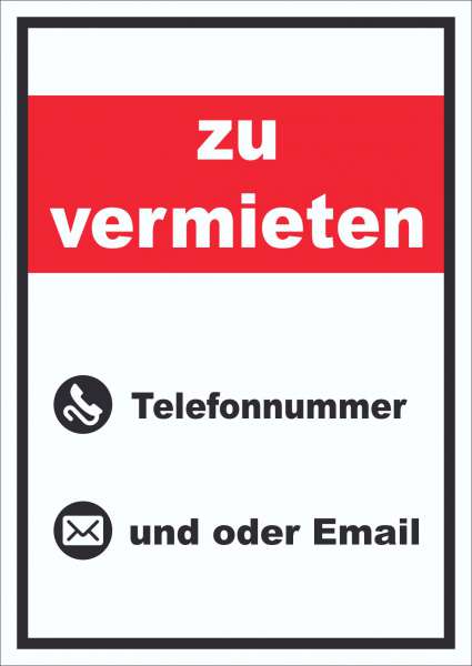 zu vermieten Schild mit Wunschtext hochkant