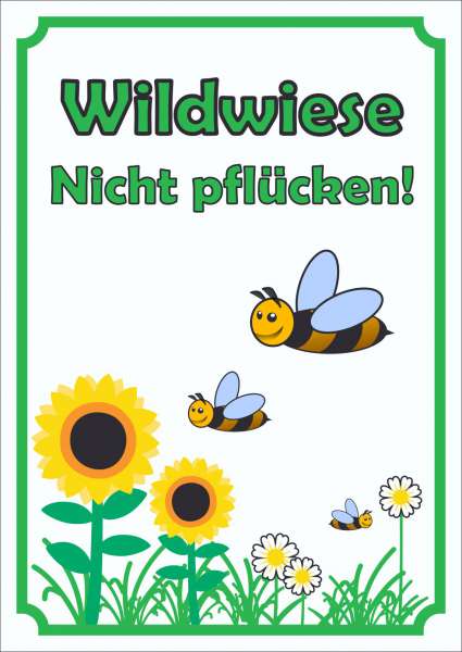 Schild Wildwiese Nicht pflücken hochkant