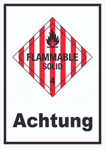 Schild Entzündbare feste Stoffe Achtung Flammable Solid hochkant