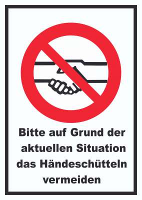 Warnschild 'Wir Vermeiden Händeschütteln' – Ca. 15 X 25 Cm, Wetterfest, Für Innen & Außen