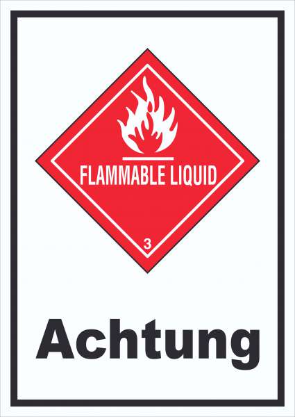 Schild Entzündbare flüssige Stoffe Achtung Flammable Liquid hochkant