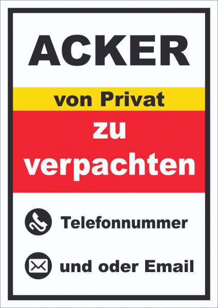 Acker zu verpachten von Privat Schild hochkant