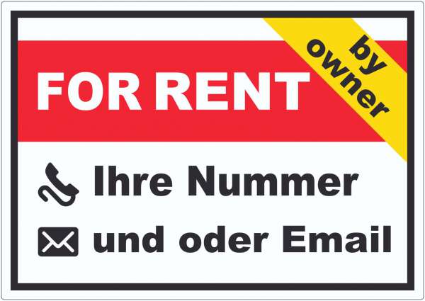 For Rent by owner Aufkleber mit Wunschtext