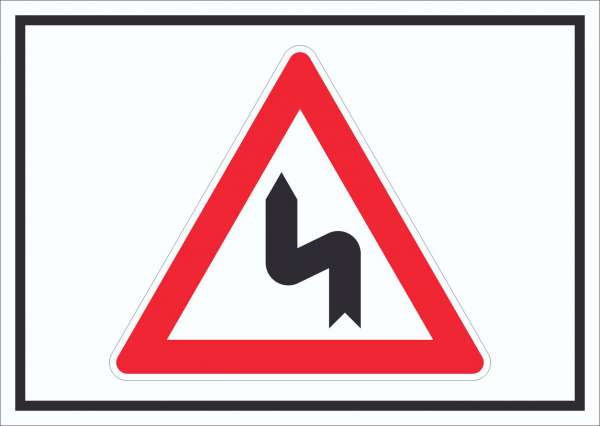 Schild Achtung Doppelkurve links Symbol
