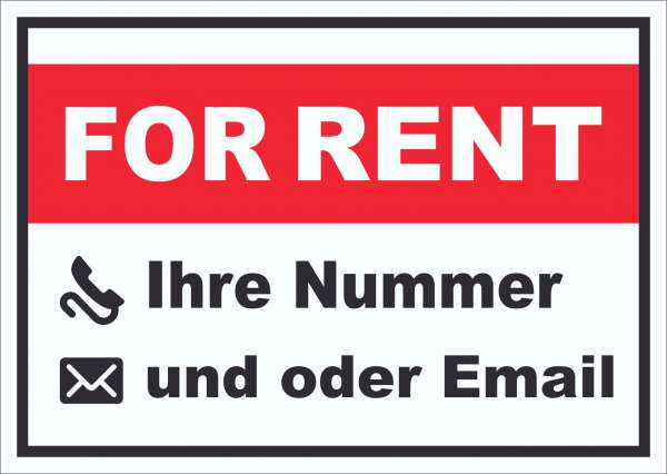 For Rent Schild mit Wunschtext