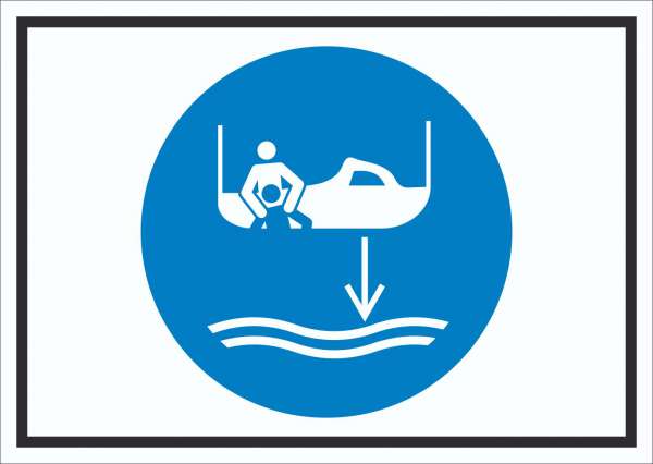 Bereitschaftsboot fieren beim Aussetzvorgang Symbol Schild