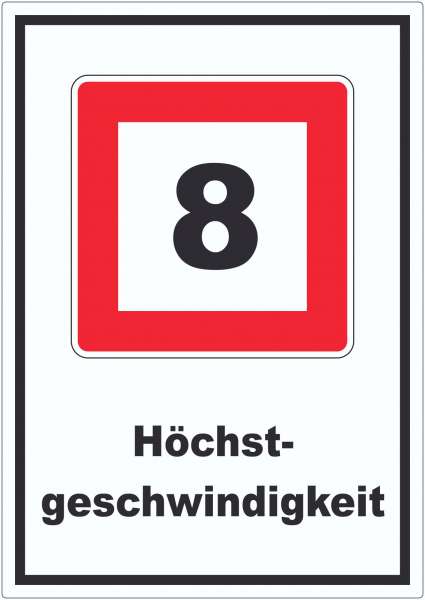 Höchstgeschwindigkeit 8 kmh nicht zu überschreiten Aufkleber mit Symbol und Text