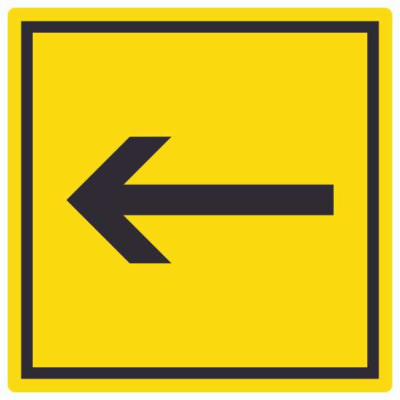 Richtungspfeil links Aufkleber Quadrat schwarz gelb Pfeil