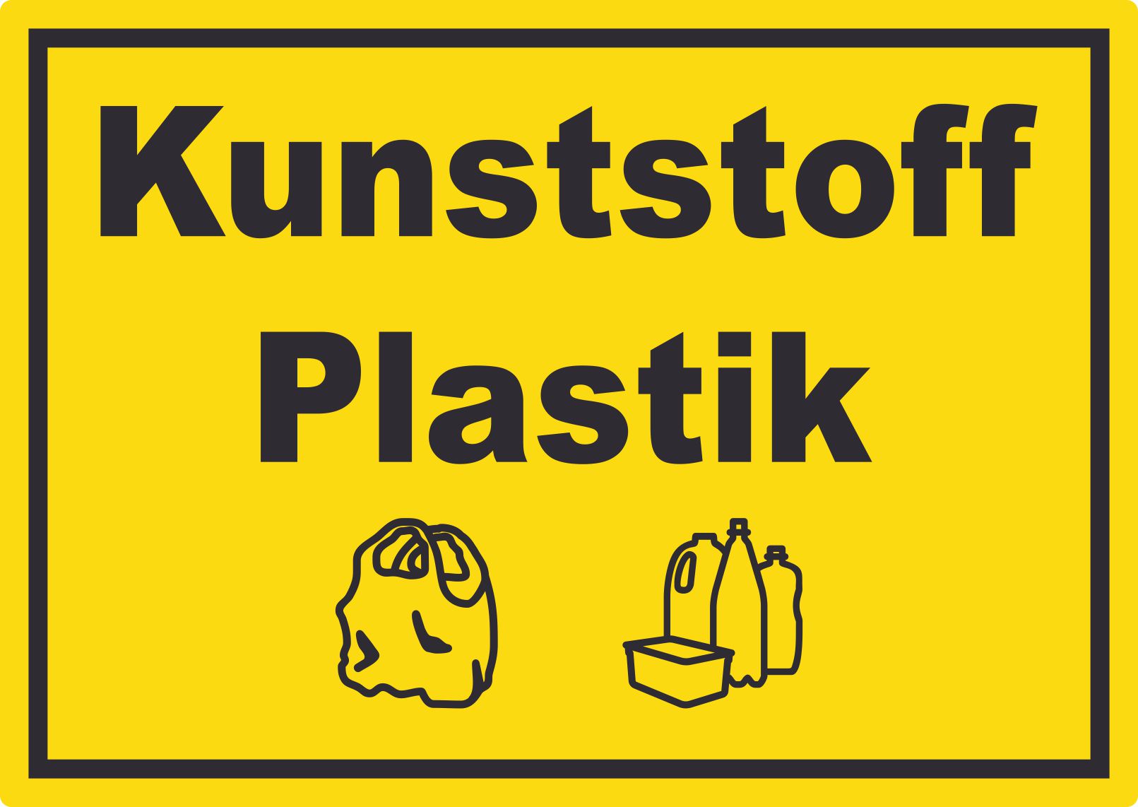 Kunststoff Plastik Mülltrennung Aufkleber Text Symbol shopping bag 