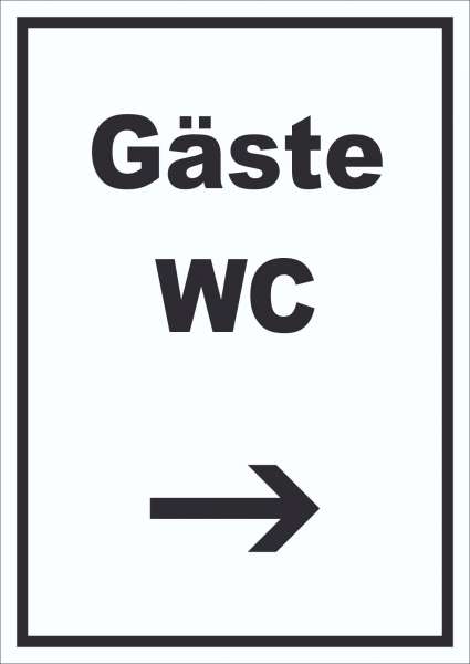 Gäste WC Schild mit Text und Richtungspfeil rechts Toilette hochkant